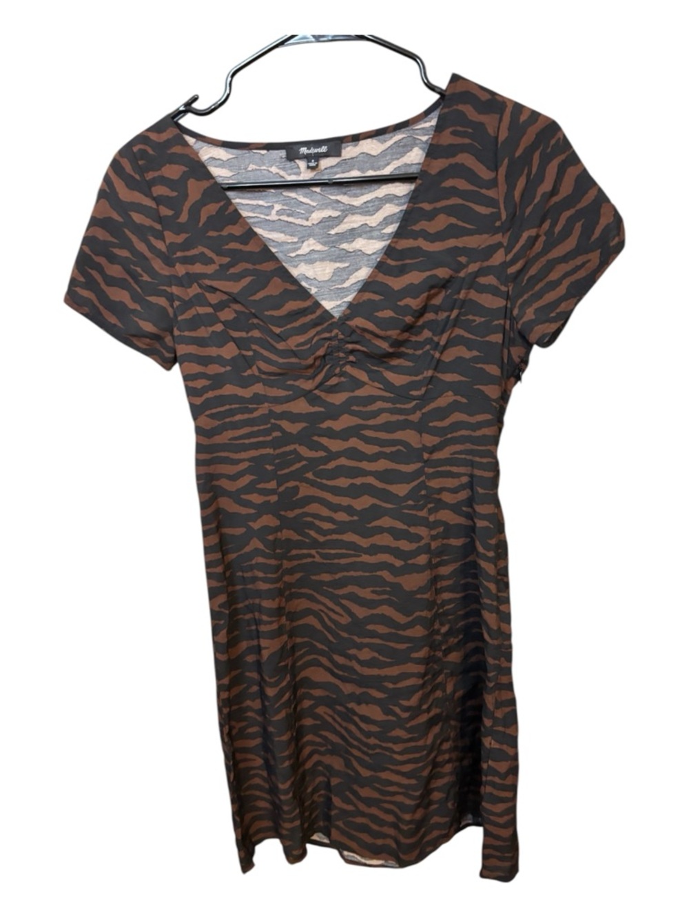 Madewell Brown and Black Tiger-Print V-Neck Mini Dress - Picture 2 of 8